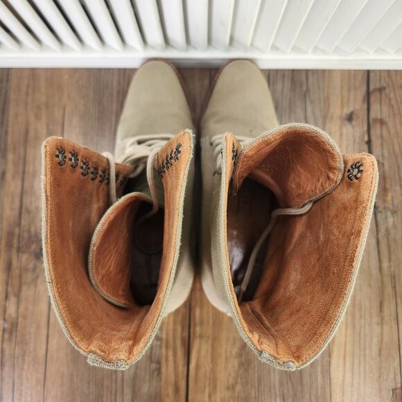 VINTAGE Colin Stuart Womens Size 8 Beige Lace Up Boho Combat Canvas Boots Chile - Picture 7 of 14